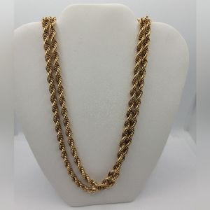 Signed Monet Gold Tone Twist Rope Wrap Double Necklace 26" Vintage Costume